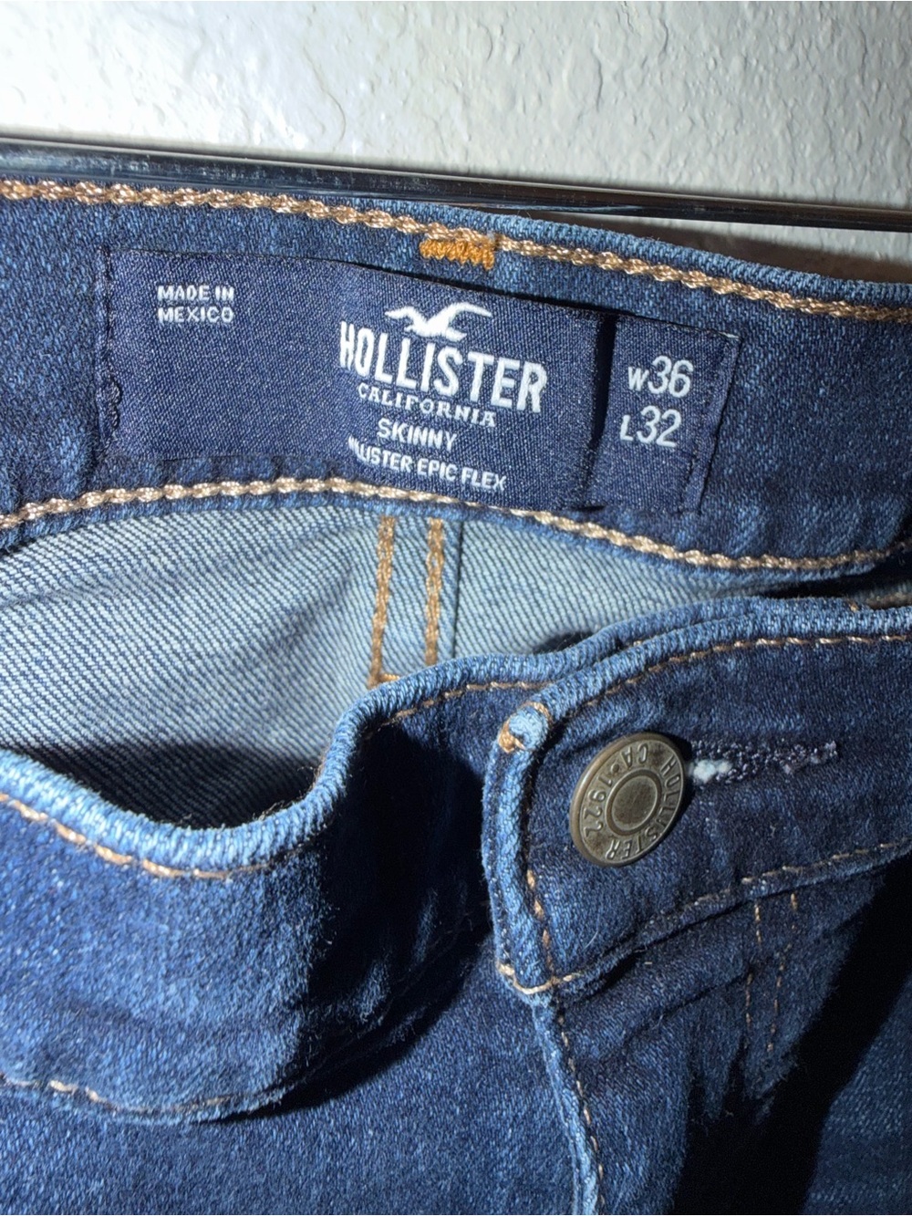 Hollister Dark Wash Slim Jeans with Leather Patch